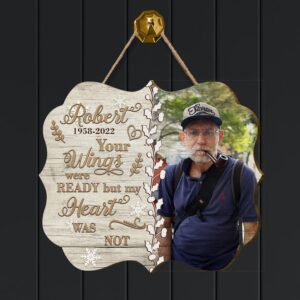 Your Wings Were Ready But My Heart Was Not Custom Wood Sign, Personalized Wooden Name Signs, Memorial Benelux Wooden Christmas Tree Decorations - Necklacespring