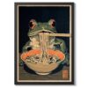 Funny Frog Eating Ramen Wall Art Poster – Japanese Ramen Frog Illustration Print for Kitchen Decor and Food Lovers