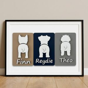 Personalized Dog Wall Art with Pet Name – Custom Dog Silhouette Wall Decor for Dog Lovers and Pet Memorial Gift