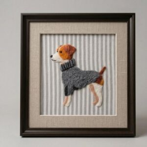 Handmade Knitted Dog Wall Art Poster – Cozy Felt Style Dog Illustration Print for Dog Lovers Home Decor