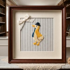 Handmade Knitted Duck Wall Art Poster – Cute Animal Illustration Print for Nursery and Farmhouse Home Decor